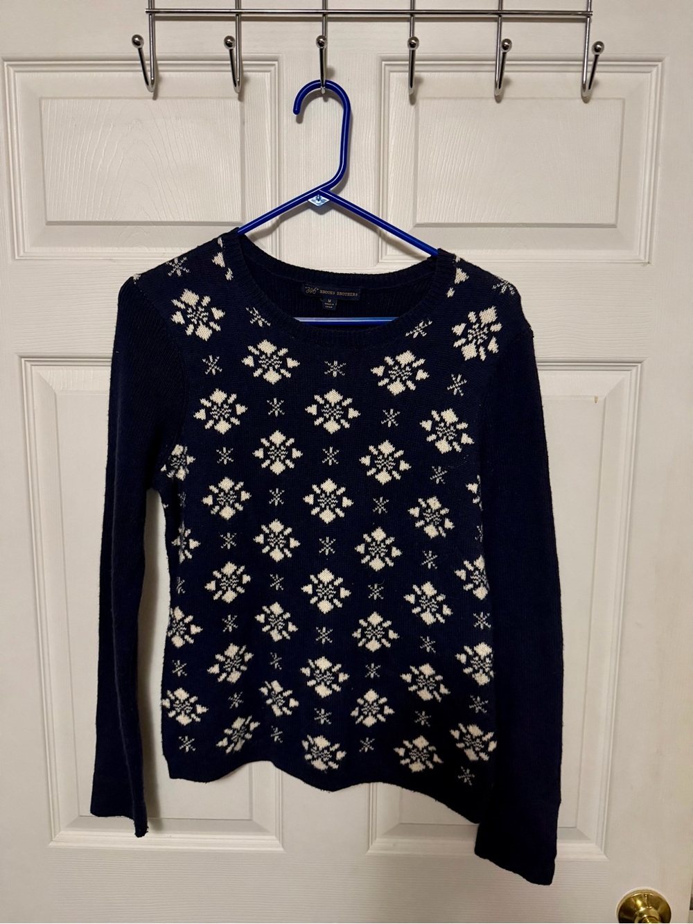 Brooks Brothers Navy and White Snowflake Crewneck Sweater